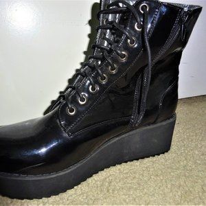 Black Patent Leather Platform Combat Boot Size 9